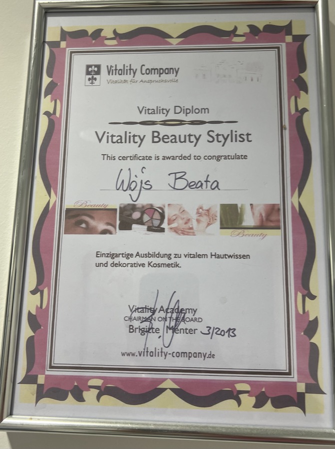 Vitality Beauty Stylist Diplom