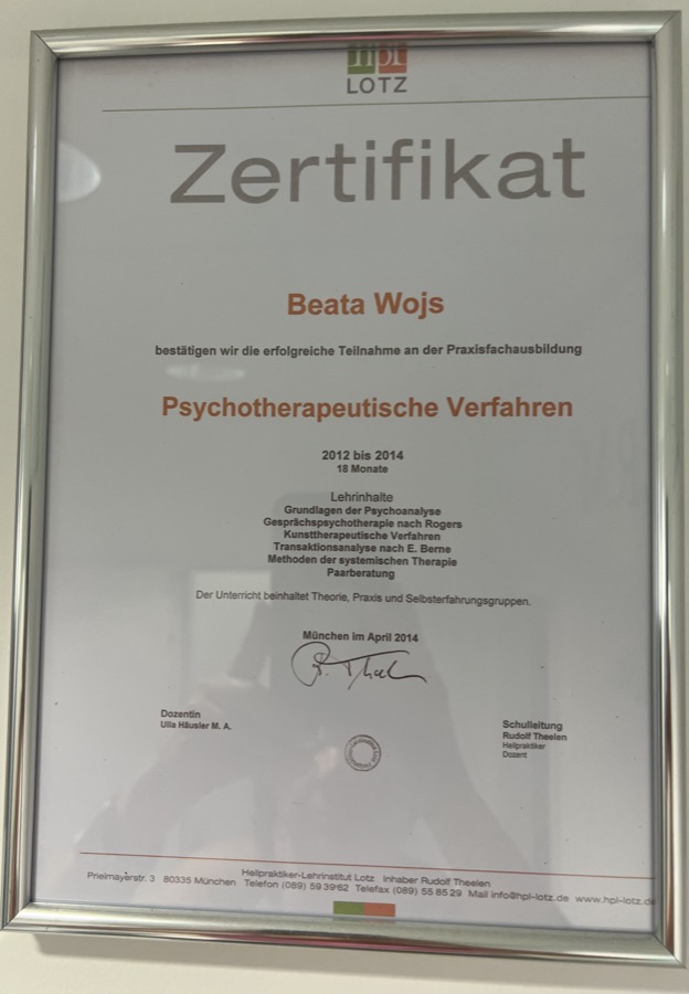 Zertifikat Psychotherapeutische Verfahren