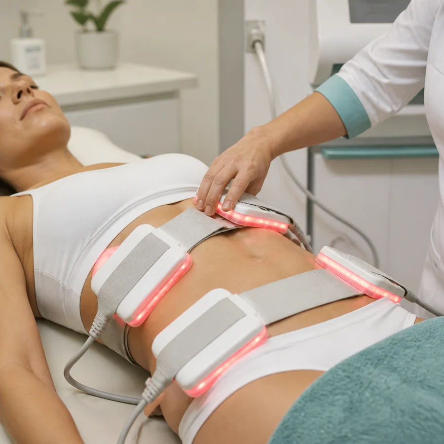 AdipoLight Lipolaser mit Rotlicht-Pads am Bauch