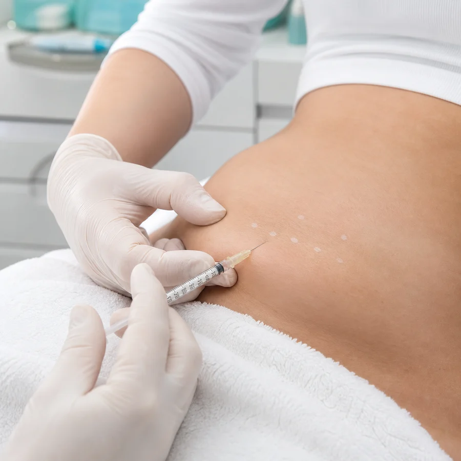 Injektionslipolyse an einem kleinen Fettdepot am Bauch